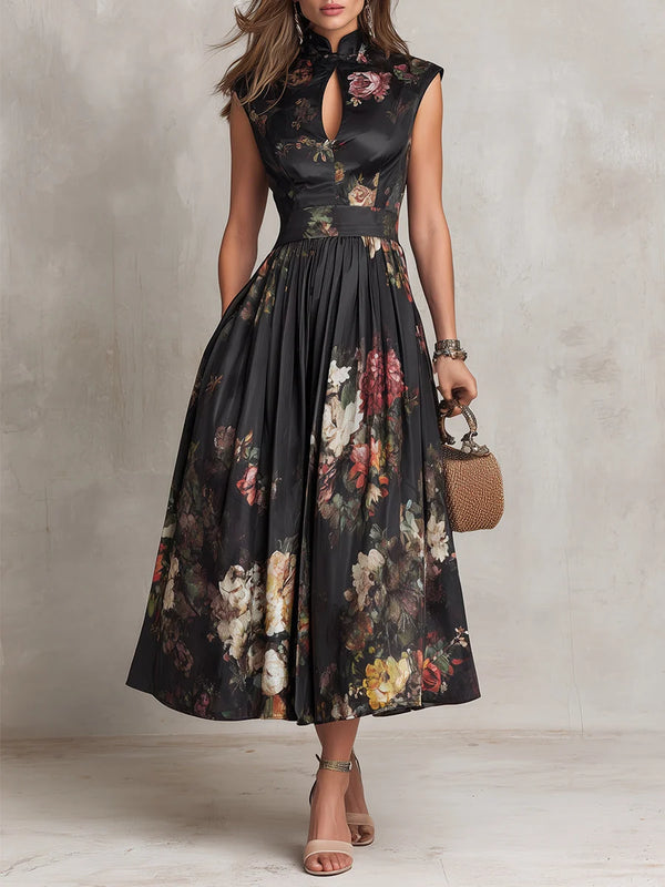 Ottilie | Dark Floral Midi Dress