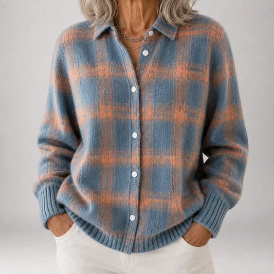 Maeve | Plaid Collared Knit Cardigan