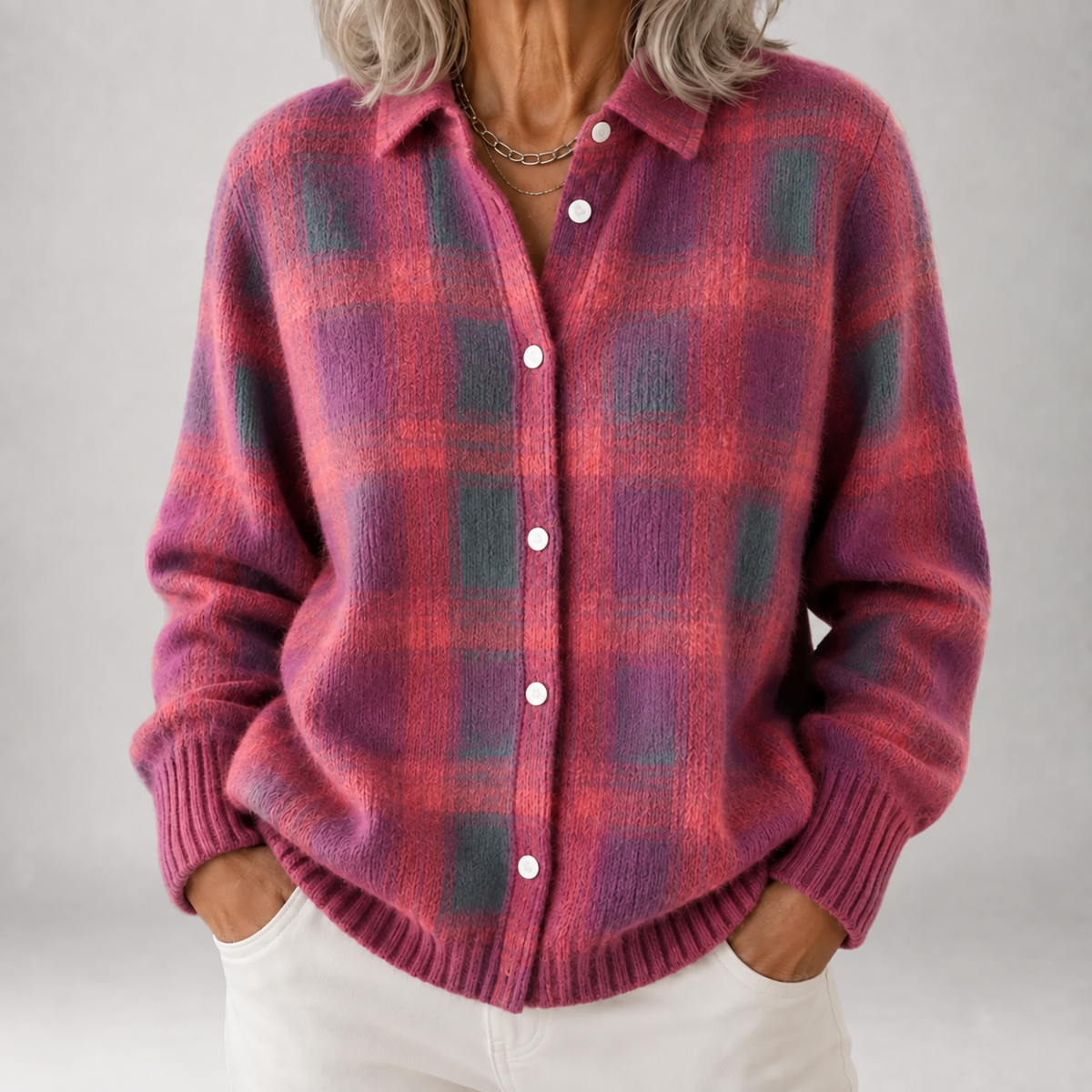 Maeve | Plaid Collared Knit Cardigan