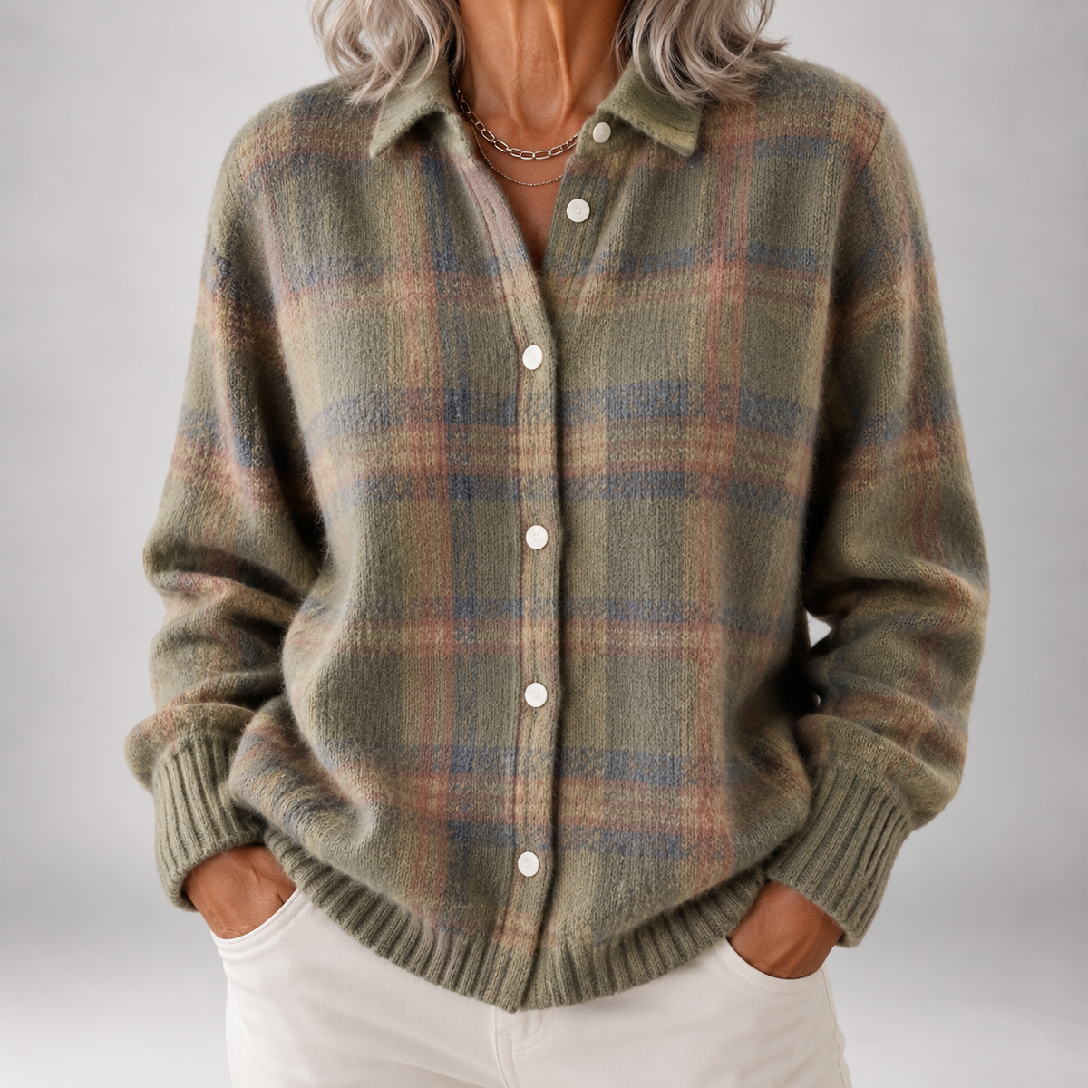 Maeve | Plaid Collared Knit Cardigan