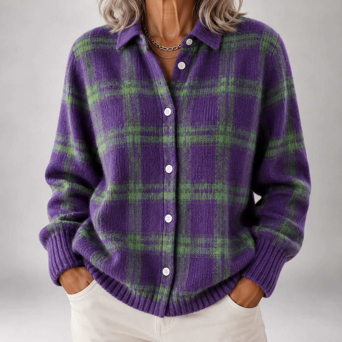 Maeve | Plaid Collared Knit Cardigan