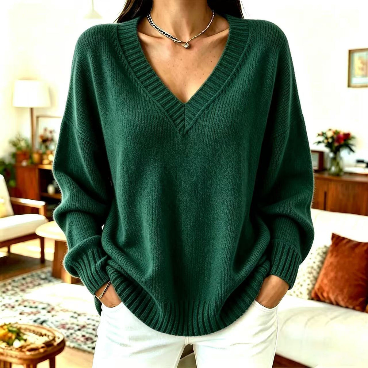 Aurélie | Relaxed V-Neck Knit Sweater