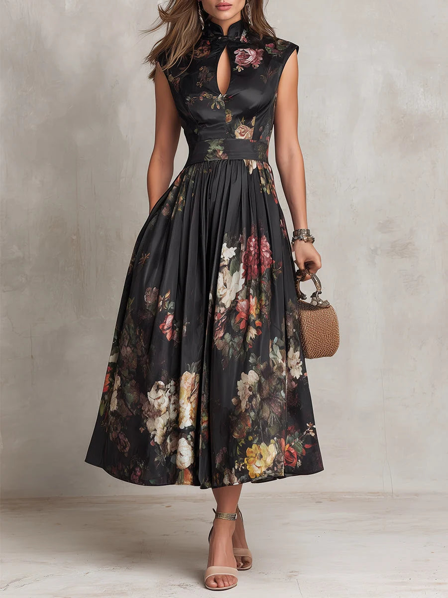 Ottilie | Dark Floral Midi Dress